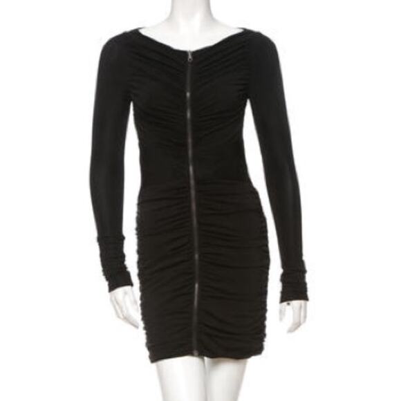 Rag & Bone Dress Front Ruched Zipper Long Sleeve Black Mini Short Cocktail - Picture 1 of 8
